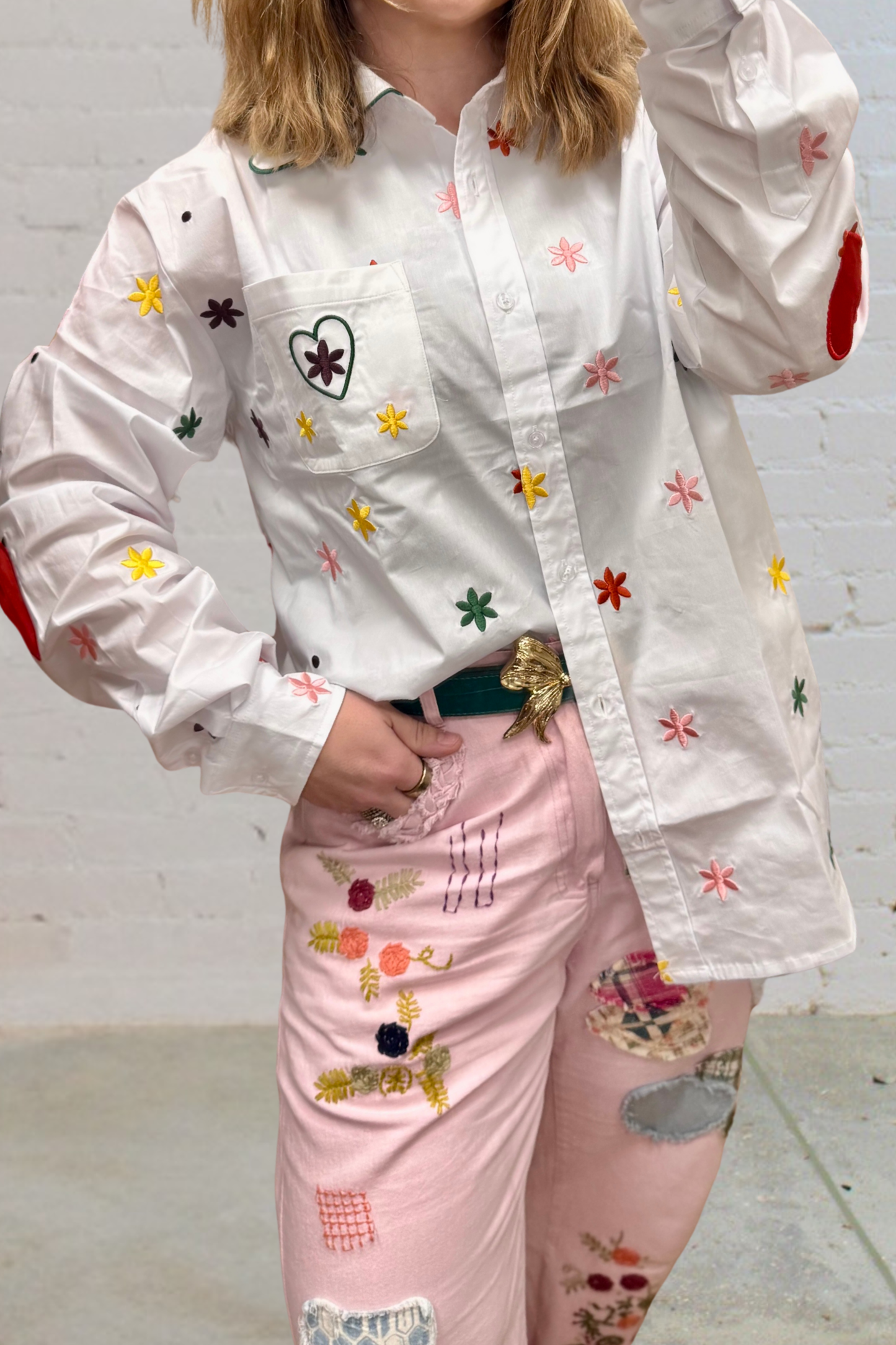 Heart Elbow Confetti Button-Up