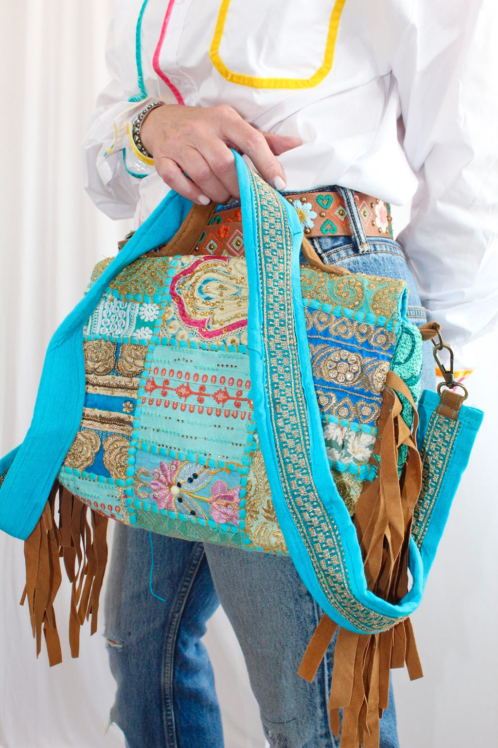 Desert Bloom Fringe Purse : Blue