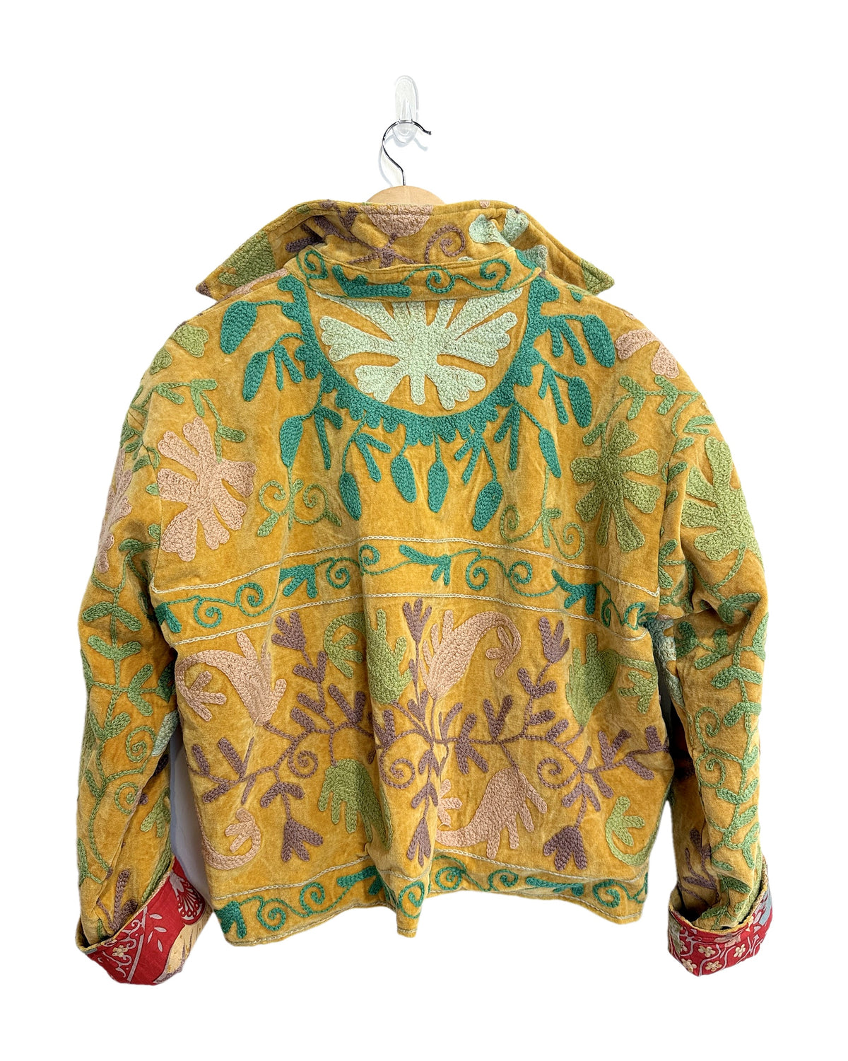 Chap & Graham Drucilia cropped velvet jacket in Gold with one-of-a-kind lining