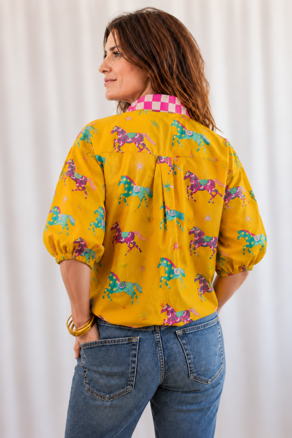 Pink Pony Club Shirt – Puff Sleeve (Yellow / Pink)