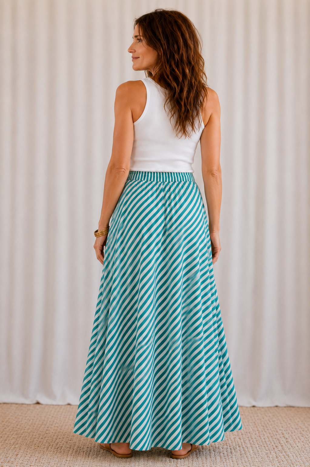 Blue & White Striped Maxi Skirt