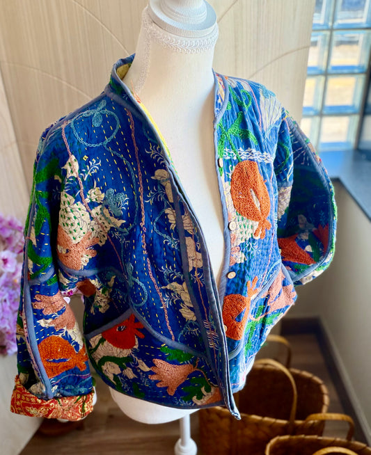 Cobalt Bloom Cotton Reversible Jacket