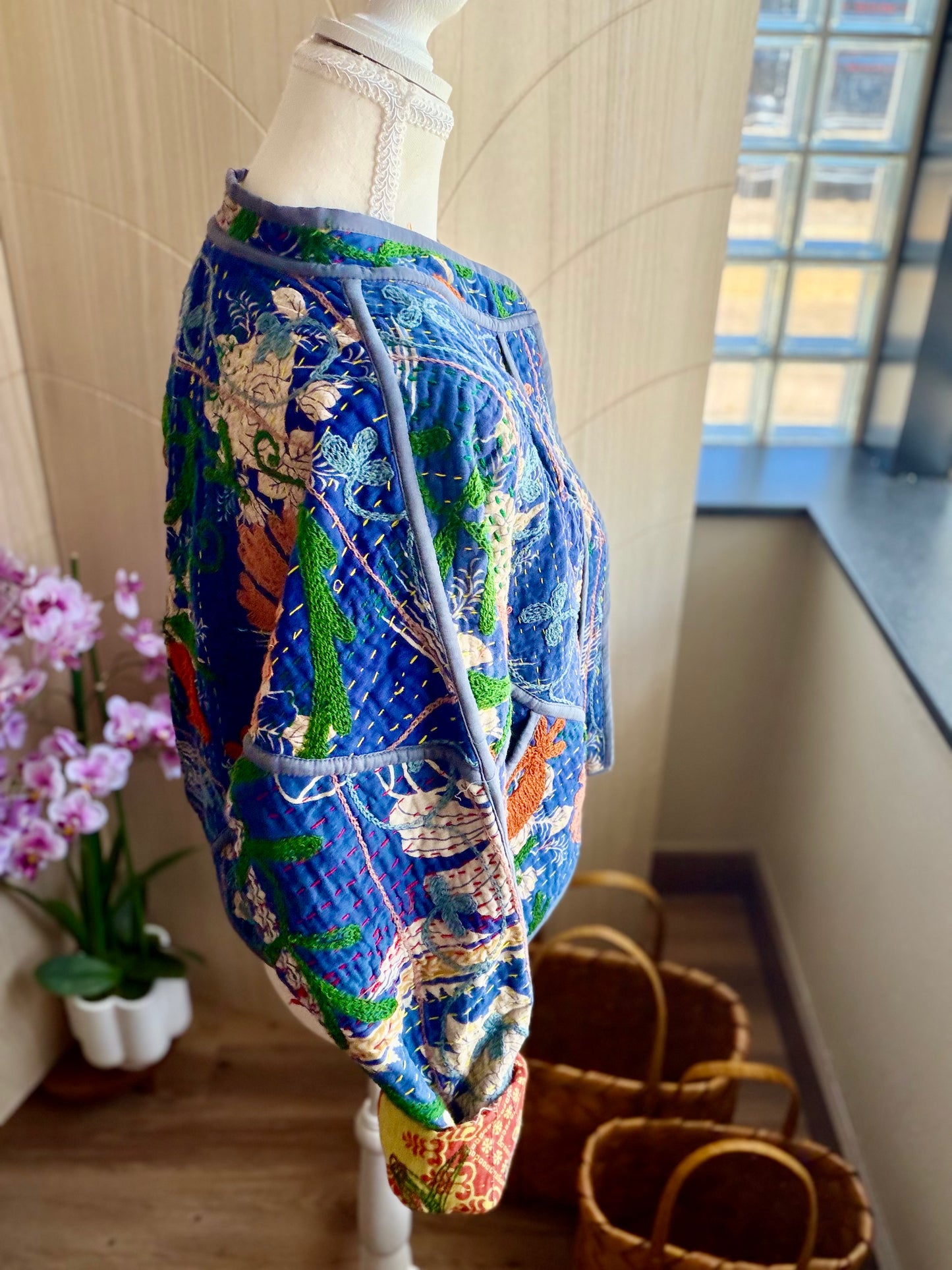 Cobalt Bloom Cotton Reversible Jacket