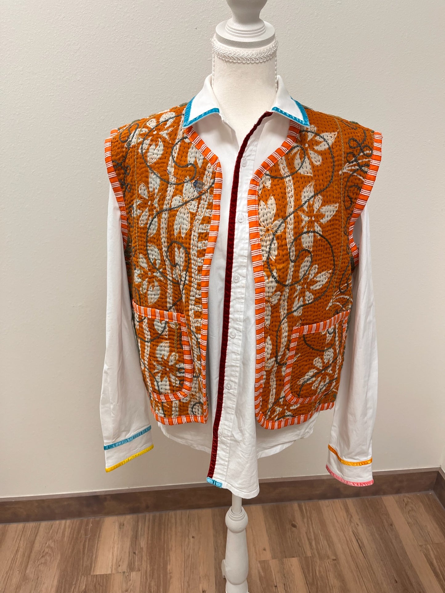 Orange Sickle Embroidery Vest