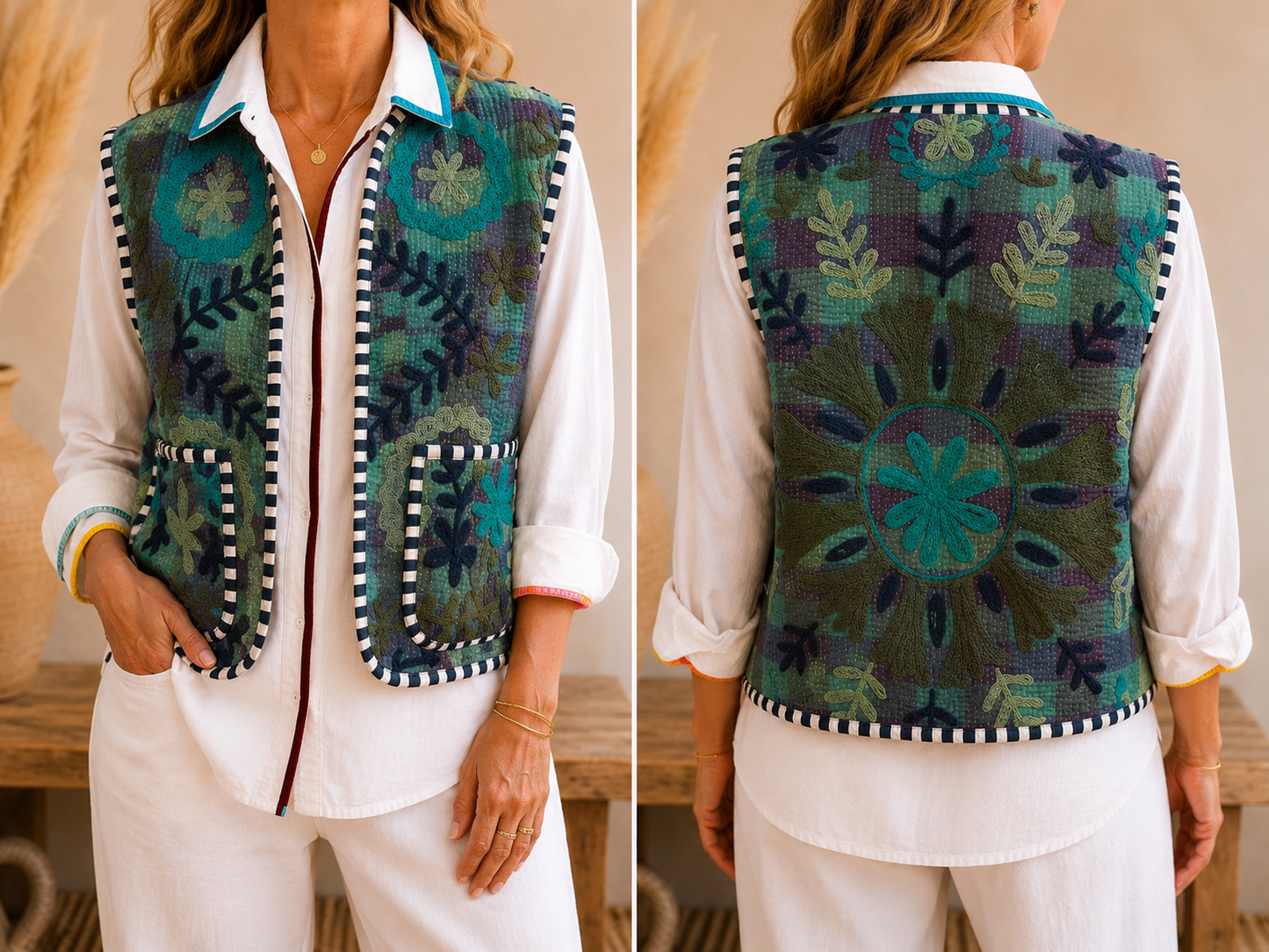 Blue Blossom Embroidered Vest