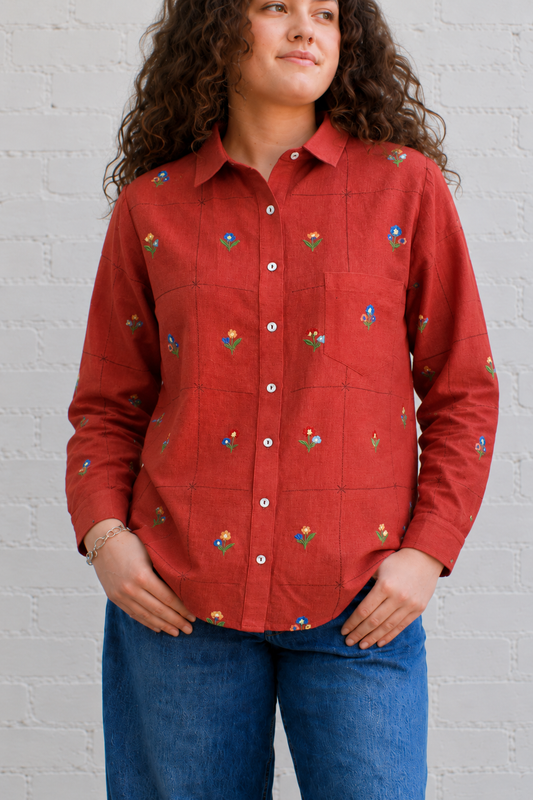 Wildflower Grid Button-Up