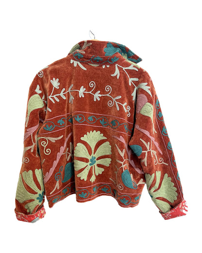 Chap & Graham Drucilia cropped velvet jacket in Rust with one-of-a-kind lining