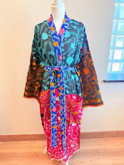 Neon Orange Patchwork Kimono
