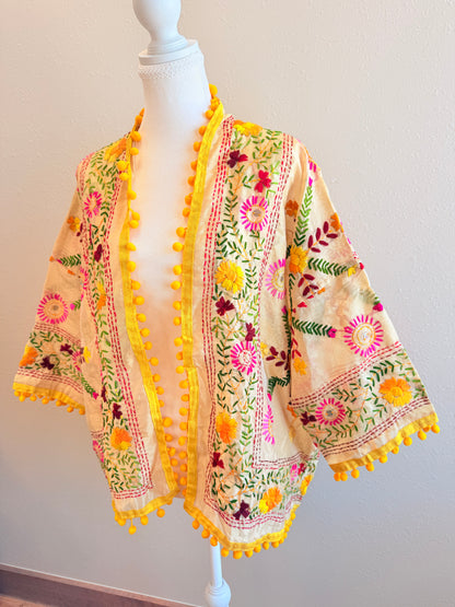 Yellow Cross Bloom Cropped Kimono