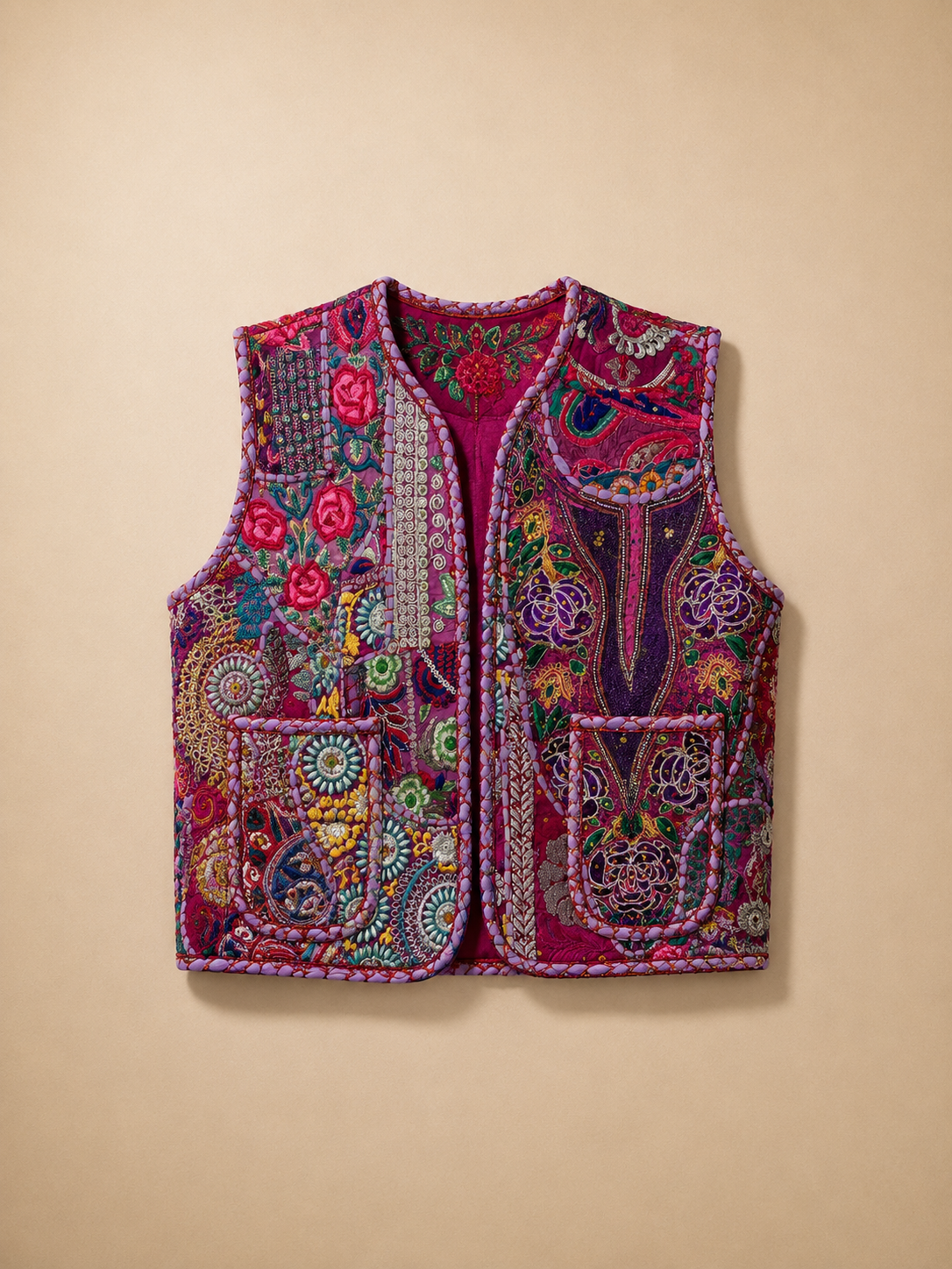 Magenta Patchwork Vest