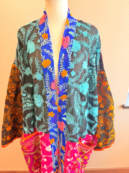 Neon Orange Patchwork Kimono
