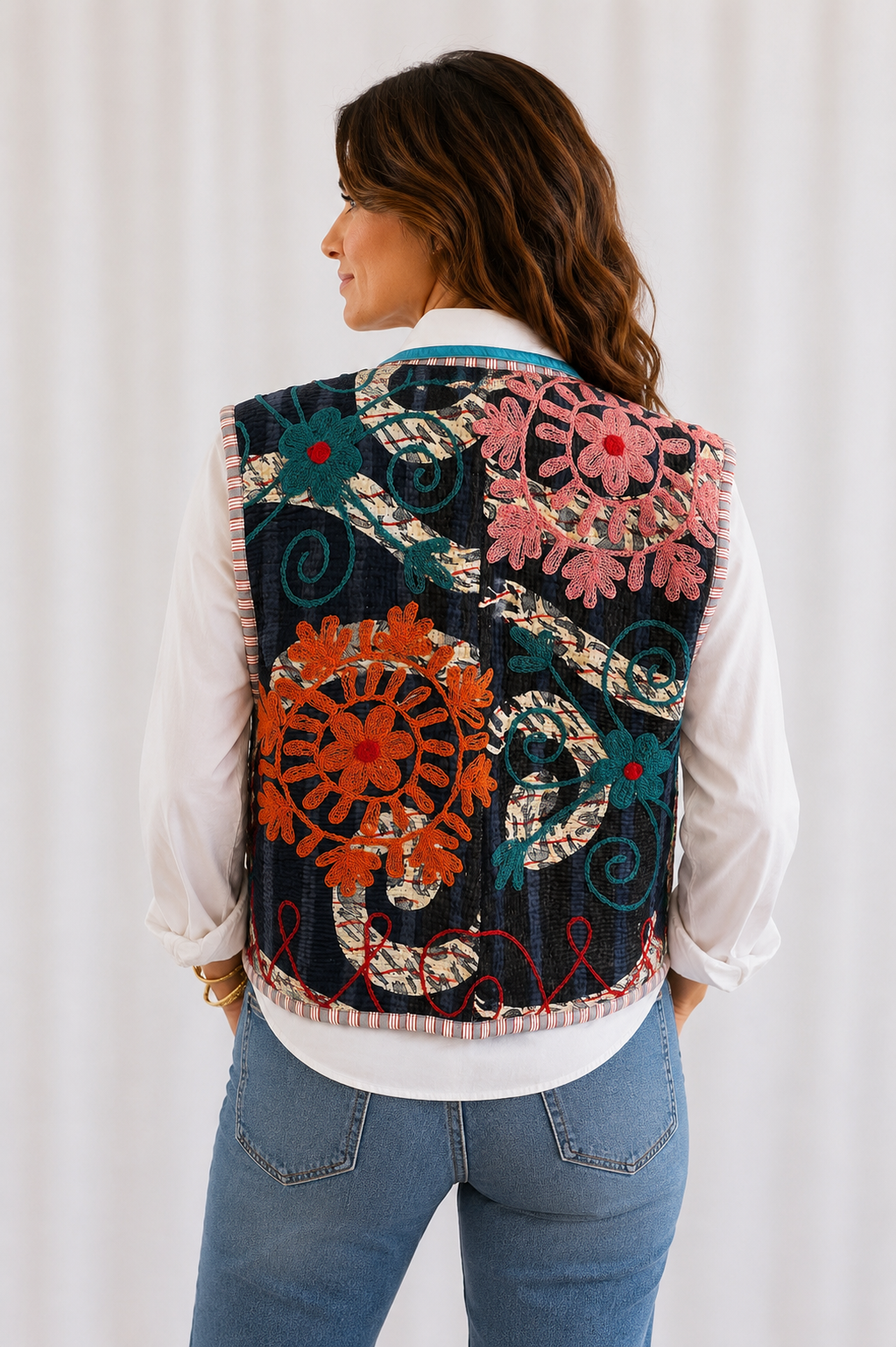 Cherry Blossom Embroidered Reversible Vest