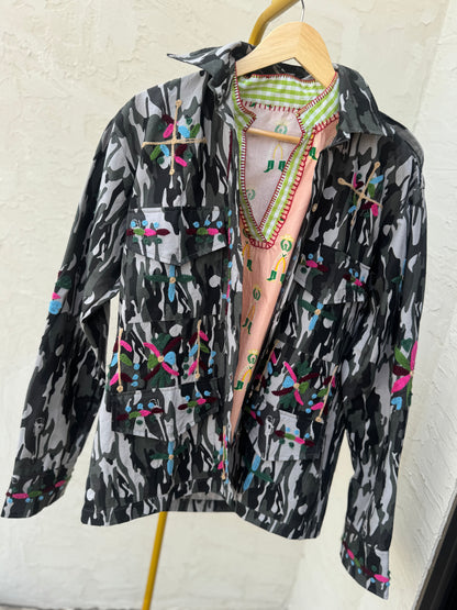 Bone Chic Embroidered Field Shacket