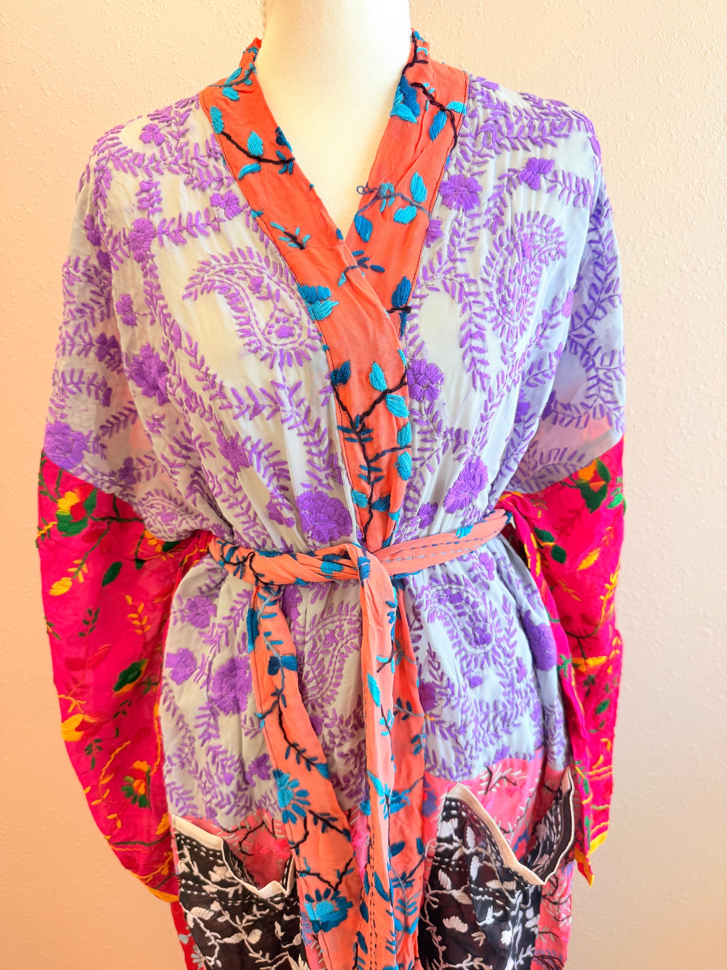Neon Sage Patchwork Kimono