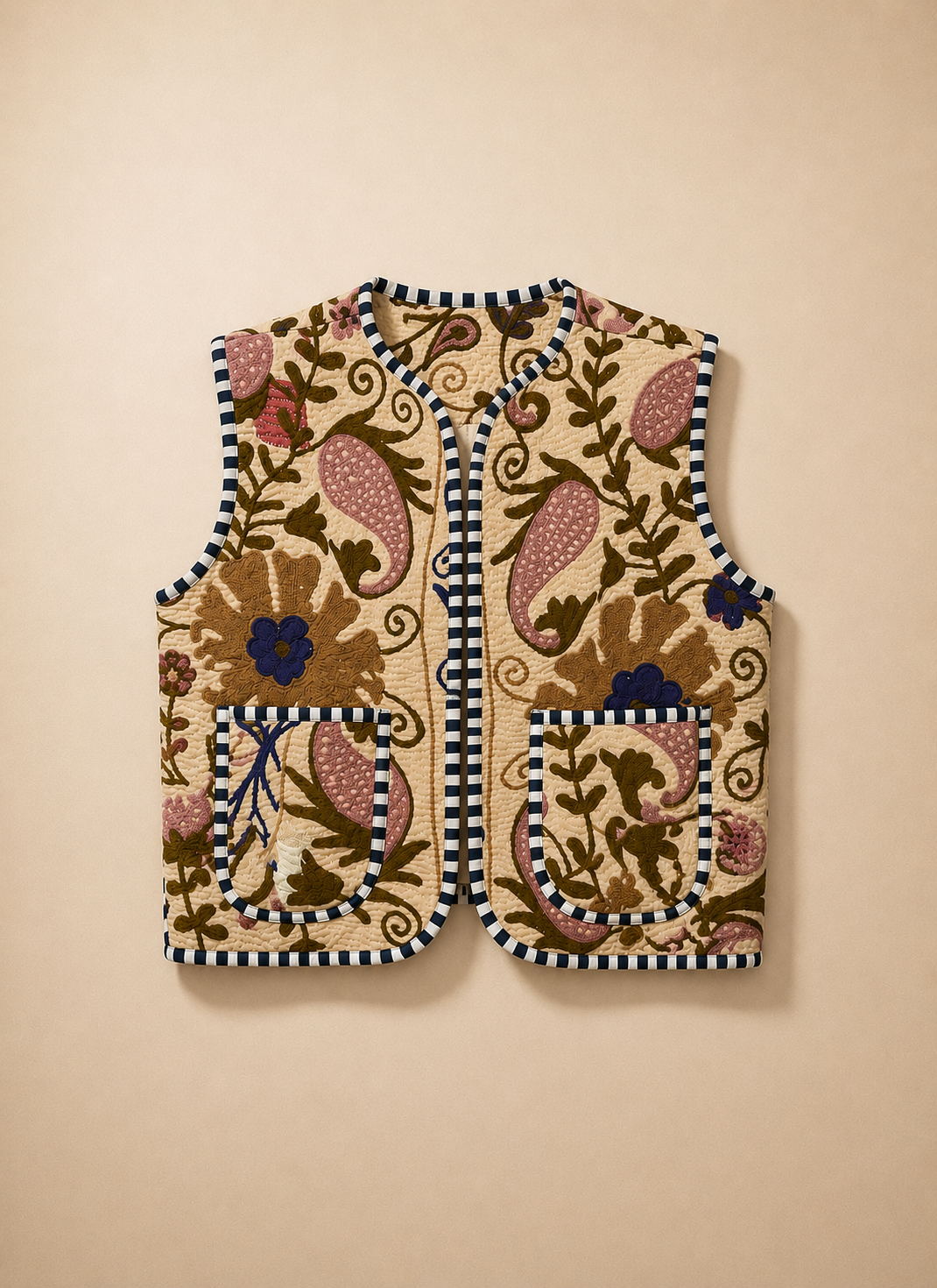 Brown Floral Embroidered Vest