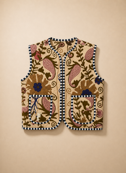 Brown Floral Embroidered Vest