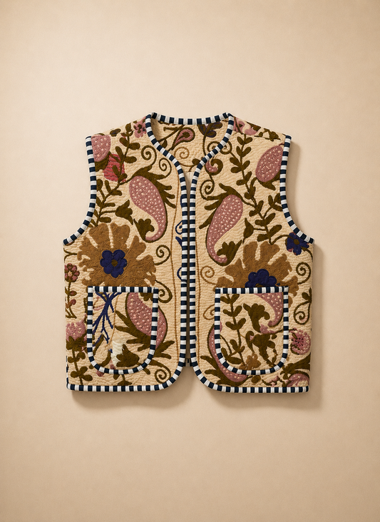 Brown Floral Embroidered Vest