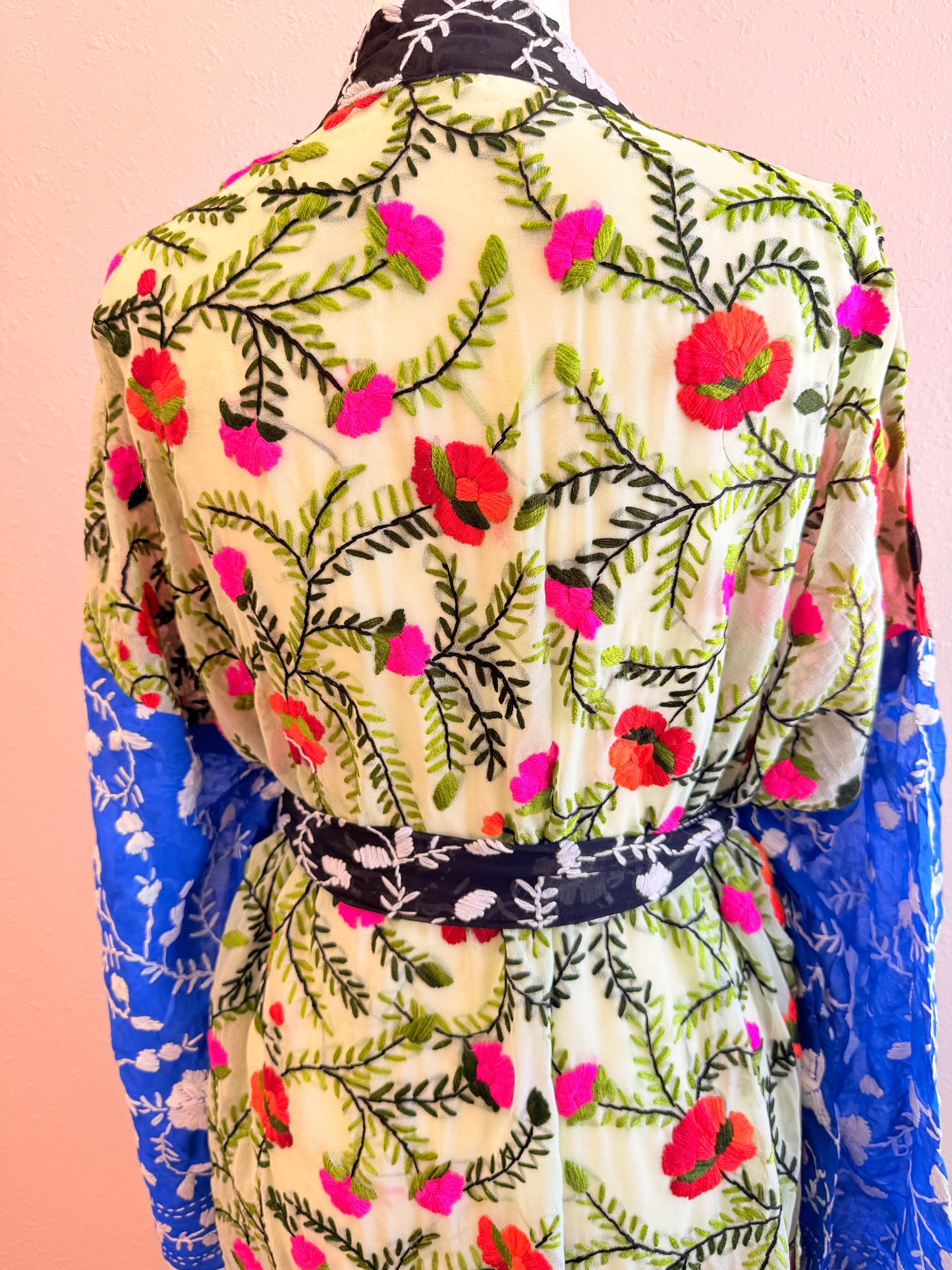 Neon Red Bird Patchwork Kimono