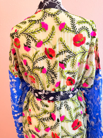 Neon Red Bird Patchwork Kimono