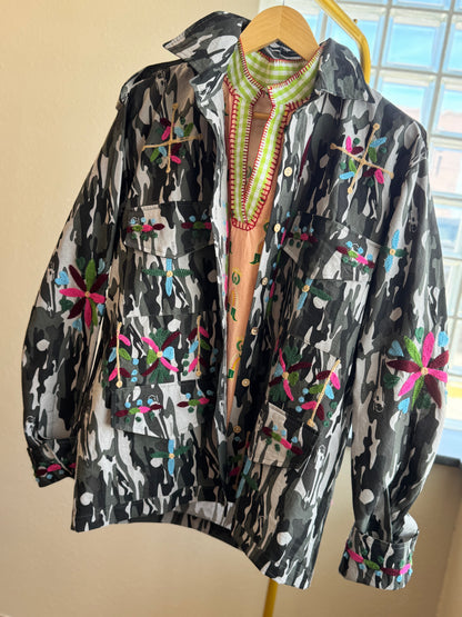 Bone Chic Embroidered Field Shacket