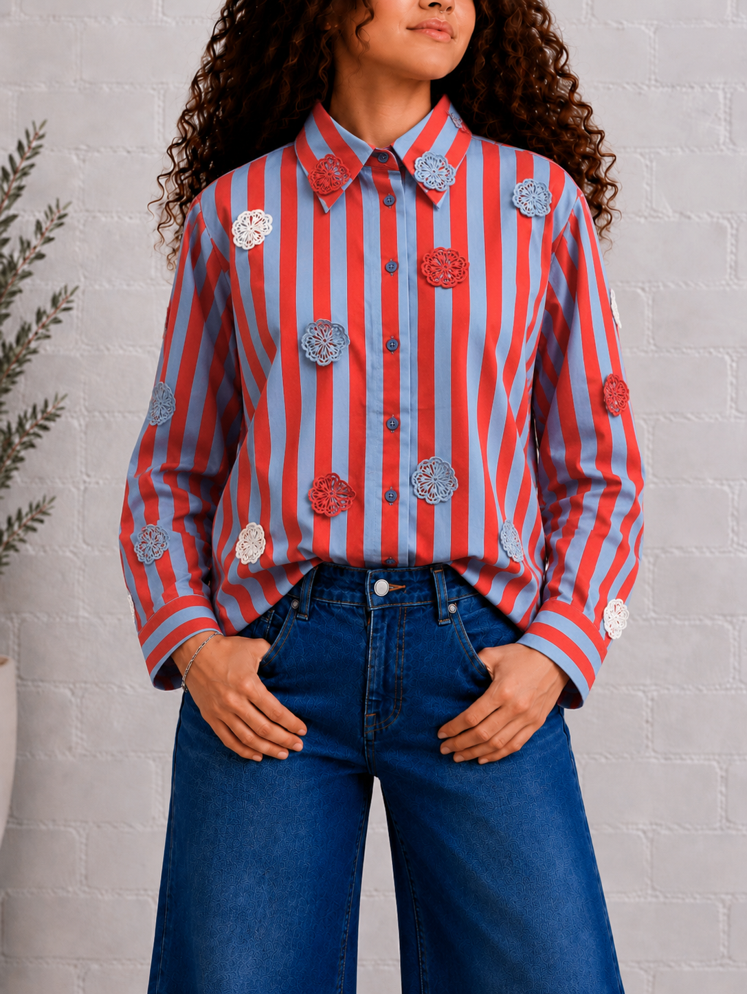 Rosette Stripe Button-Up
