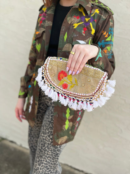Embroidered Mini Crossbody : Orange