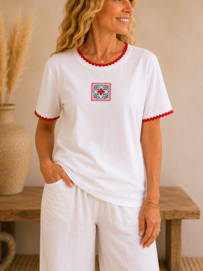 Folk Tile Embroidered Tee