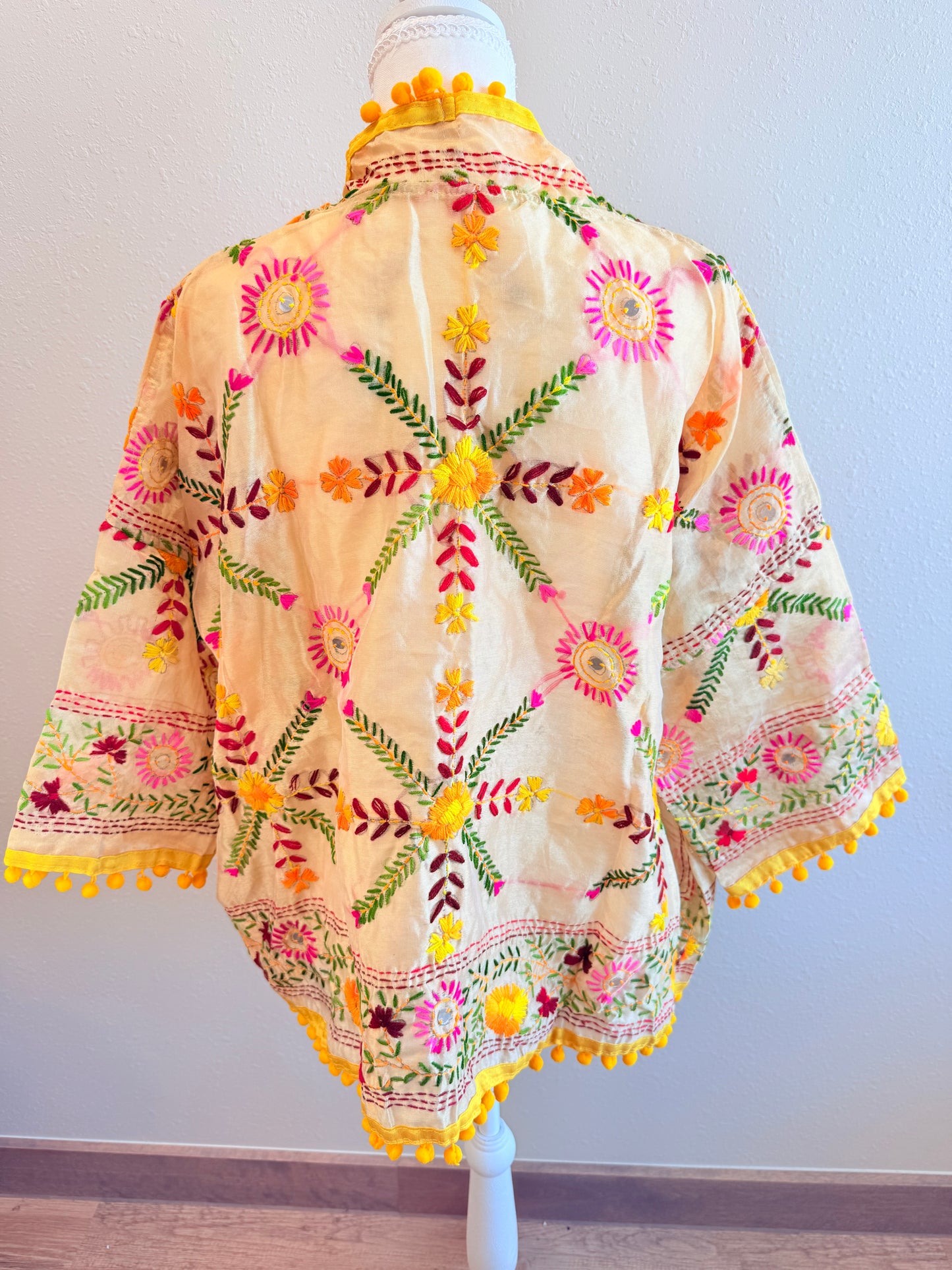 Yellow Cross Bloom Cropped Kimono