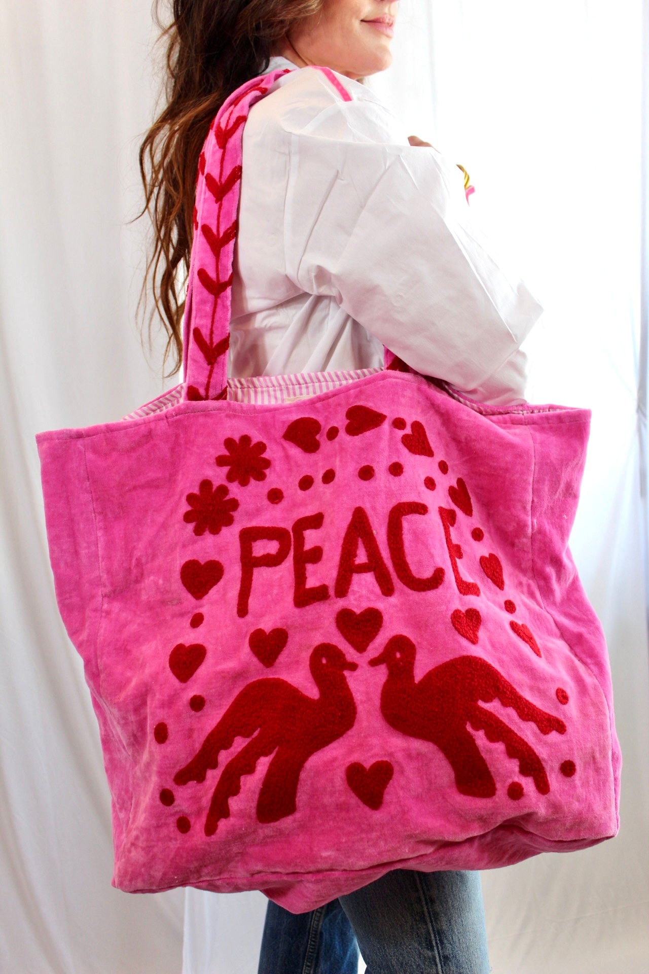 Embroidered Velvet Carryall Tote : Sky Blue