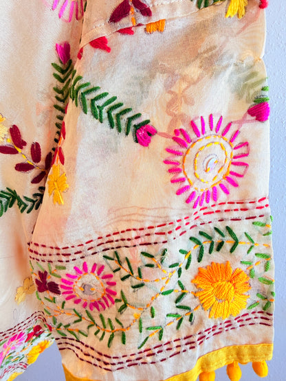 Yellow Cross Bloom Cropped Kimono