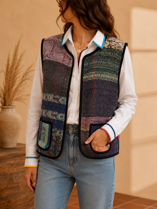 Midnight Kantha Patchwork Vest