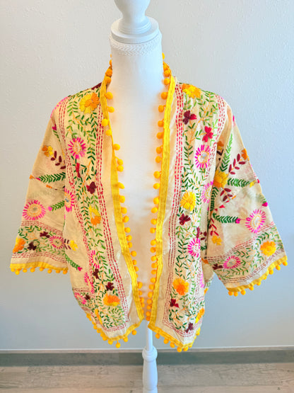 Yellow Cross Bloom Cropped Kimono