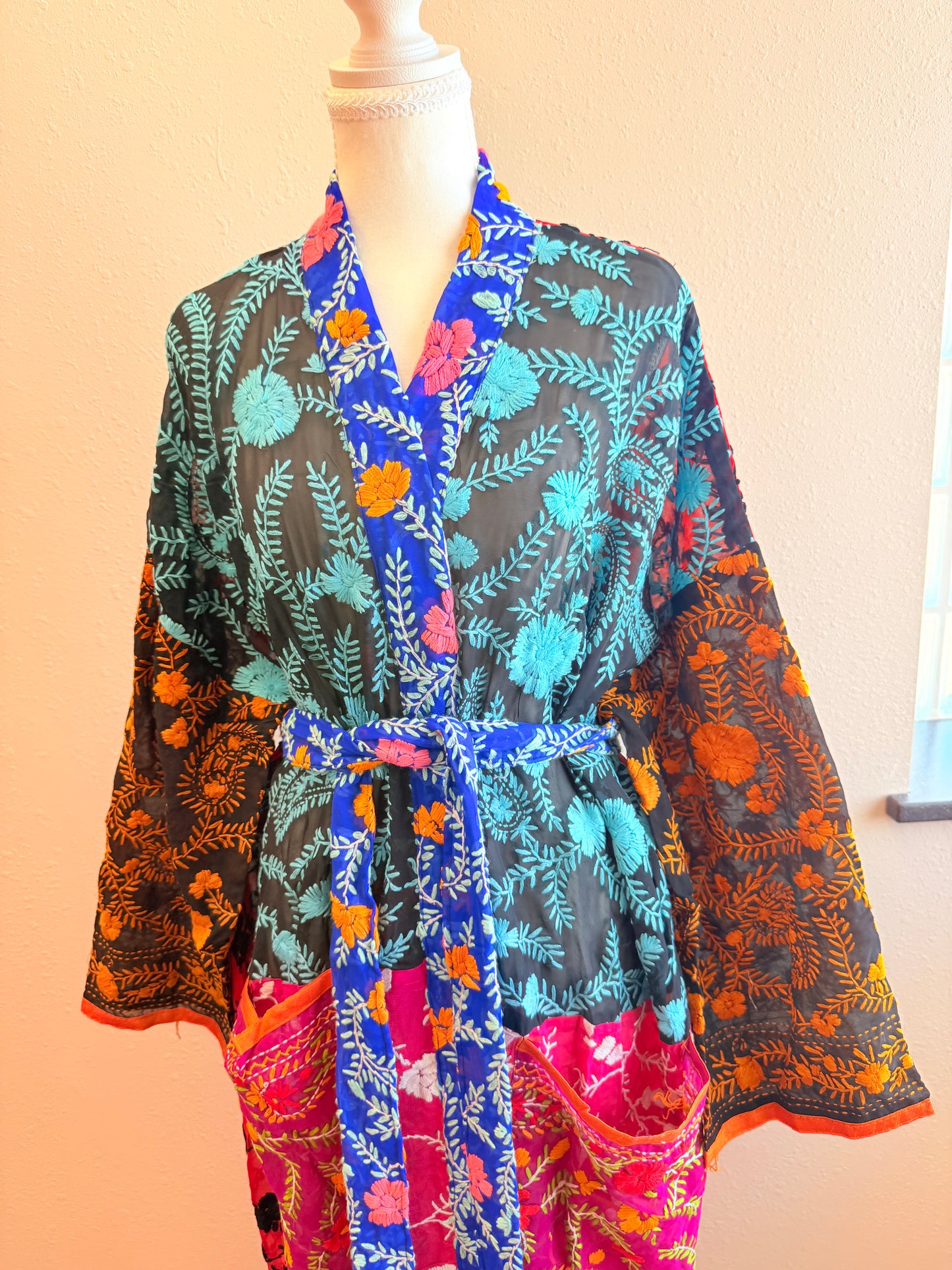 Neon Orange Patchwork Kimono