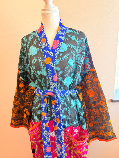 Neon Orange Patchwork Kimono