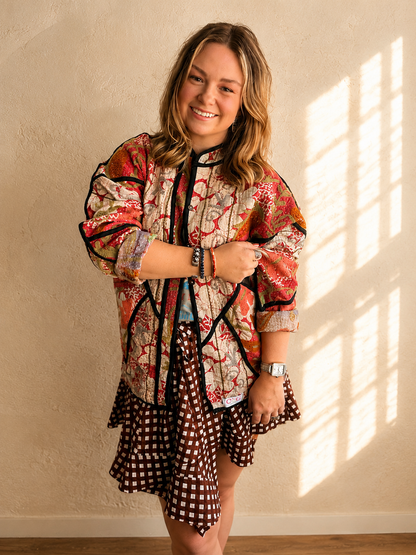 Red Bloom Cotton Reversible Jacket