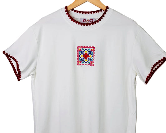 Folk Tile Embroidered Tee