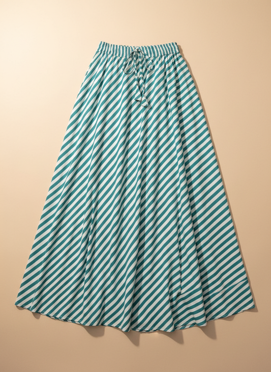 Blue & White Striped Maxi Skirt