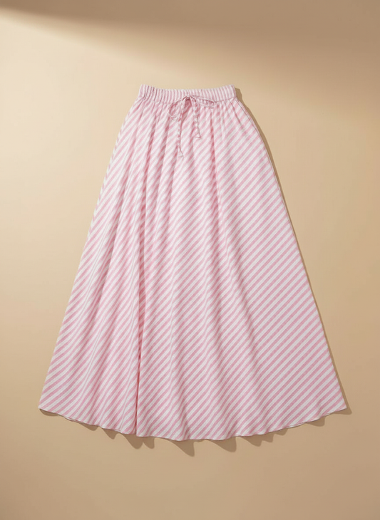 Pink & White Striped Maxi Skirt