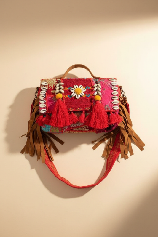 Desert Bloom Fringe Purse : Red