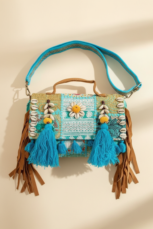 Desert Bloom Fringe Purse : Blue
