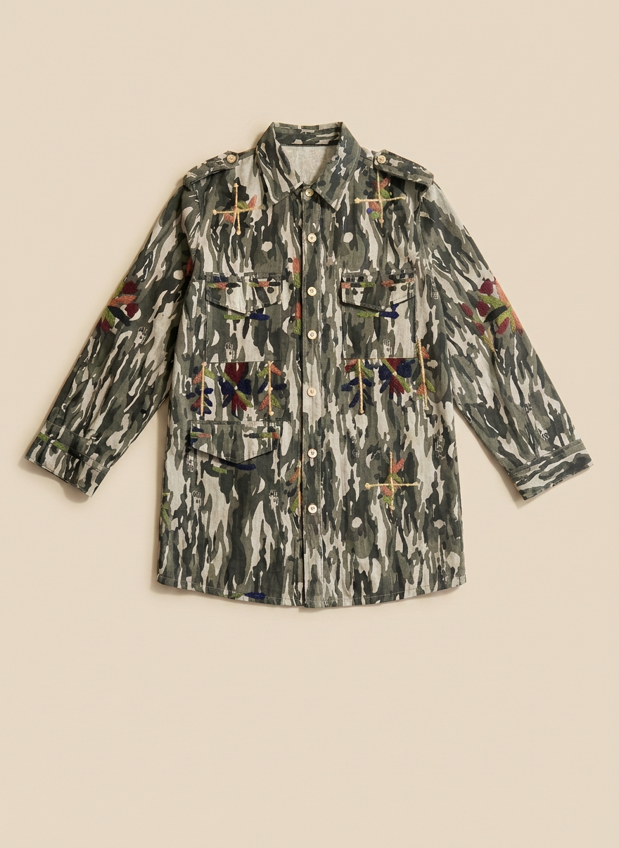 Sand Chic Embroidered Field Shacket