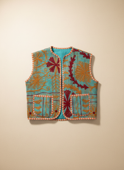 Orange Sickle Embroidery Vest