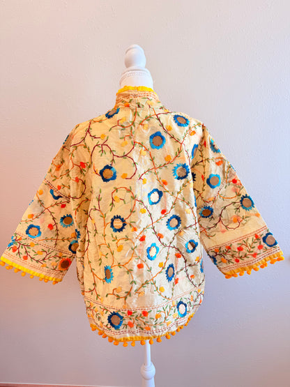 Yellow Daisy Bloom Cropped Kimono