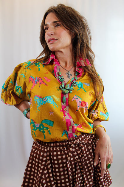Pink Pony Club Shirt – Puff Sleeve (Yellow / Pink)