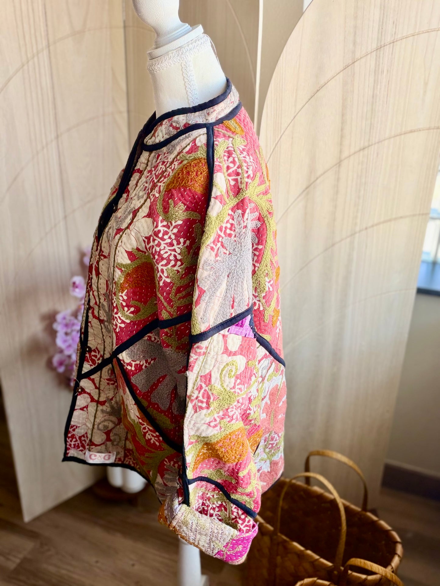 Red Bloom Cotton Reversible Jacket
