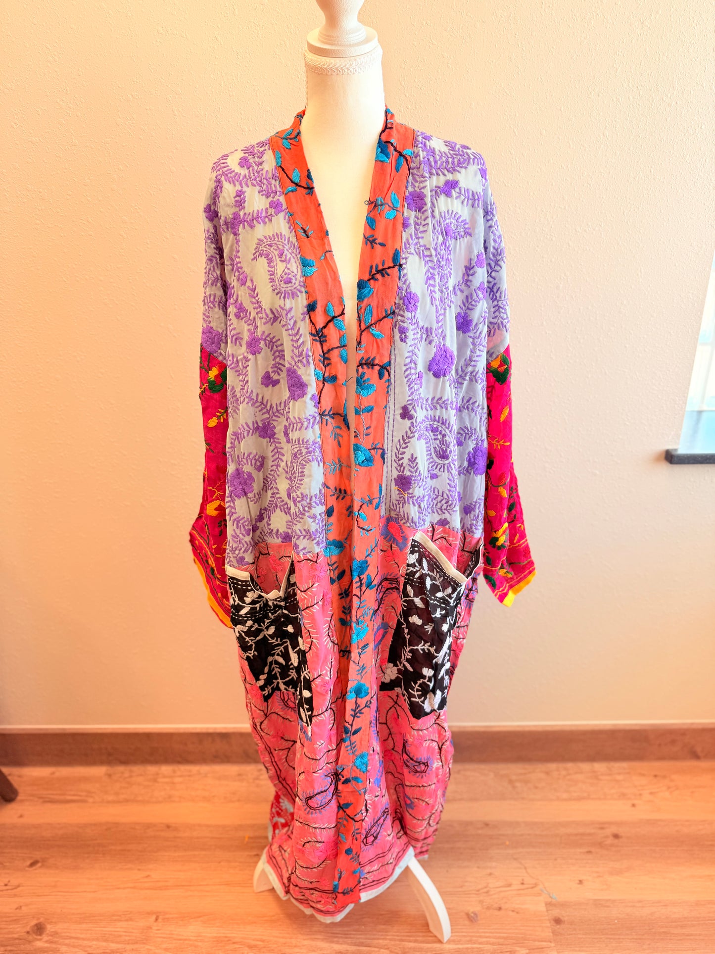 Neon Sage Patchwork Kimono