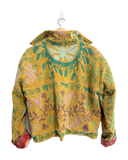 Chap & Graham Drucilia cropped velvet jacket in Gold with one-of-a-kind lining