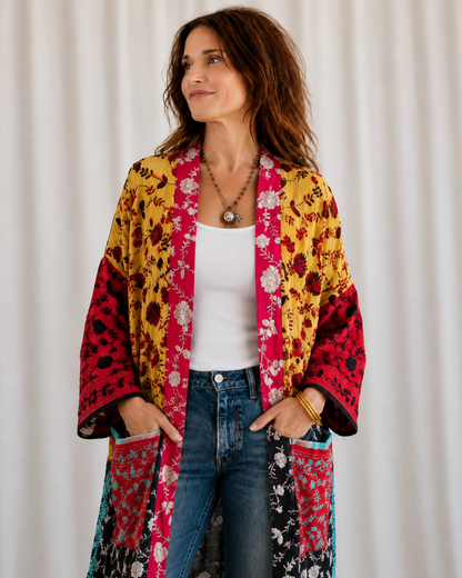 Red Patch Patchwork Kimono