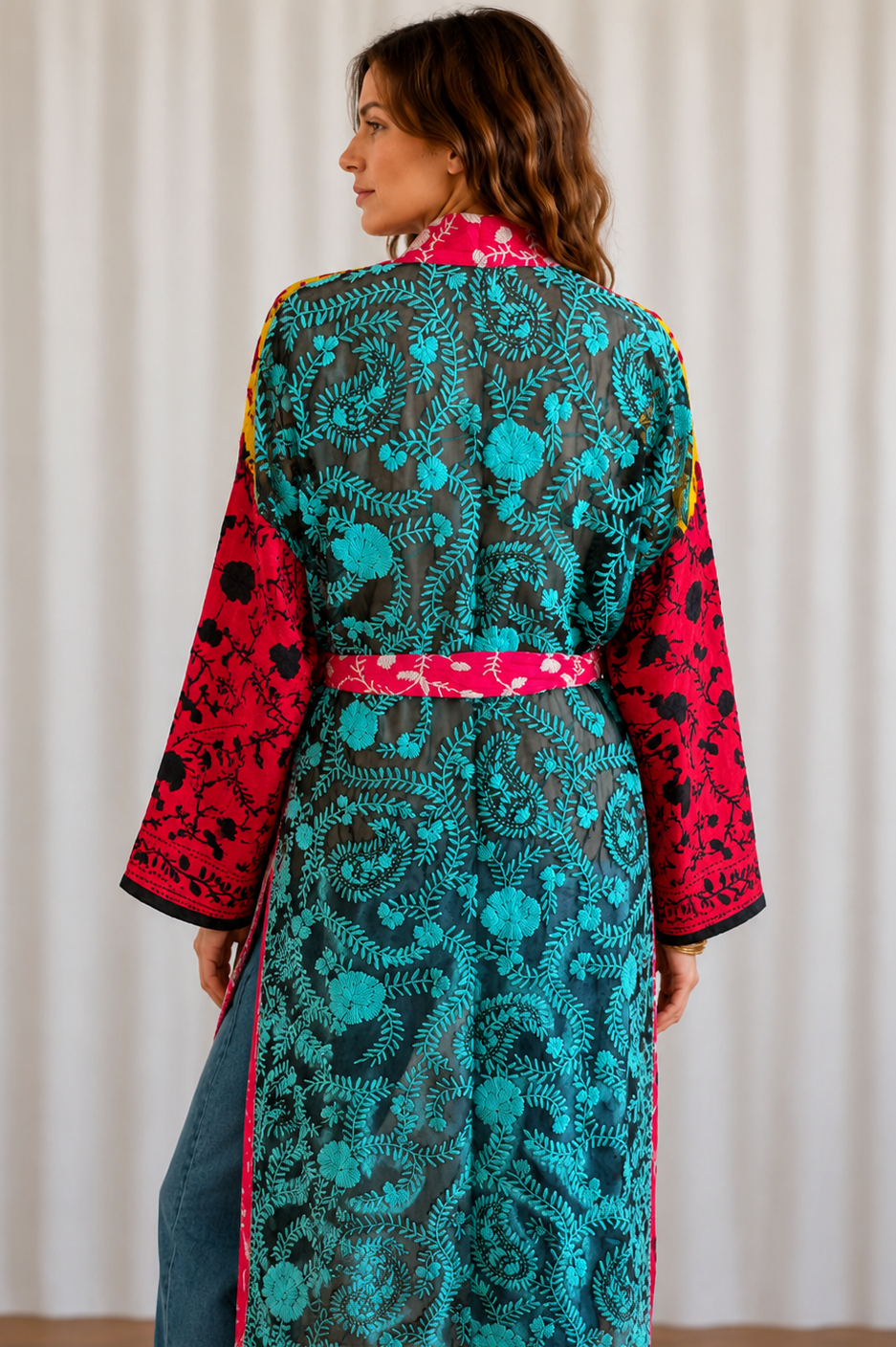Red Patch Patchwork Kimono