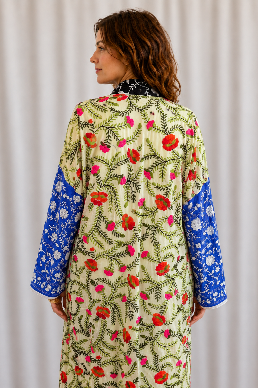 Neon Red Bird Patchwork Kimono